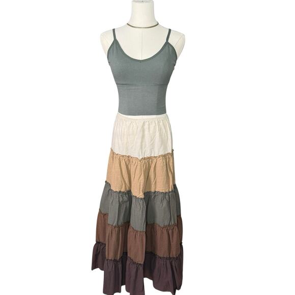 Tiered Cottagecore Prairie Skirt | Boho Maxi Earth Tones | Small NWOT - Picture 4 of 9
